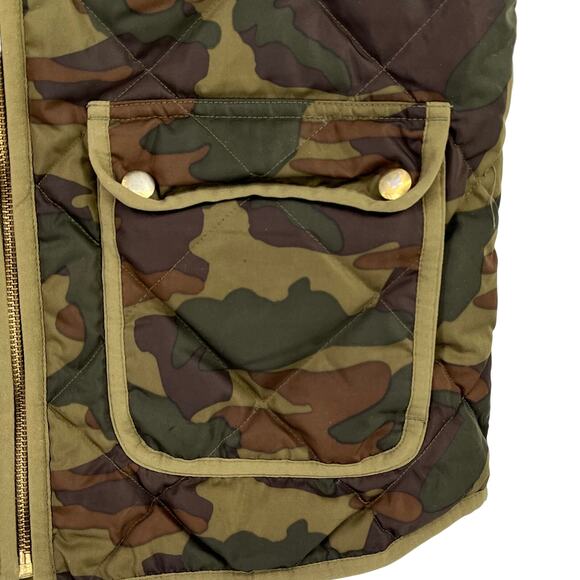 J. Crew Camo Print Down Excursion Vest Womens Size Small Green Brown Quilted - Picture 2 of 4
